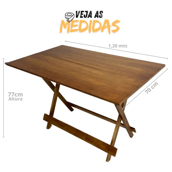 Conjunto Mesa de Madeira 120x70 com 6 Cadeiras Dobráveis Imbuia