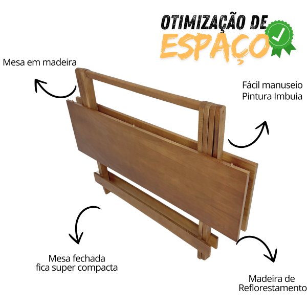 Conjunto Mesa de Madeira 120x70 com 6 Cadeiras Dobráveis Imbuia