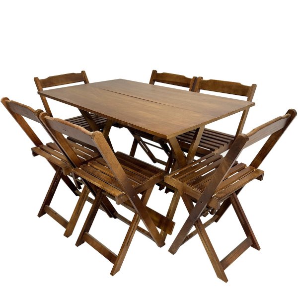 Conjunto Mesa de Madeira 120x70 com 6 Cadeiras Dobráveis Imbuia