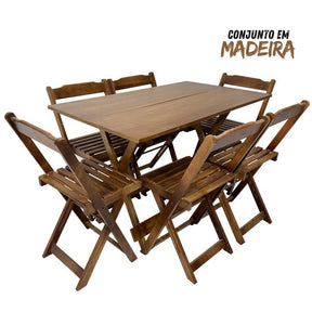 Conjunto Mesa de Madeira 120x70 com 6 Cadeiras Dobráveis Imbuia