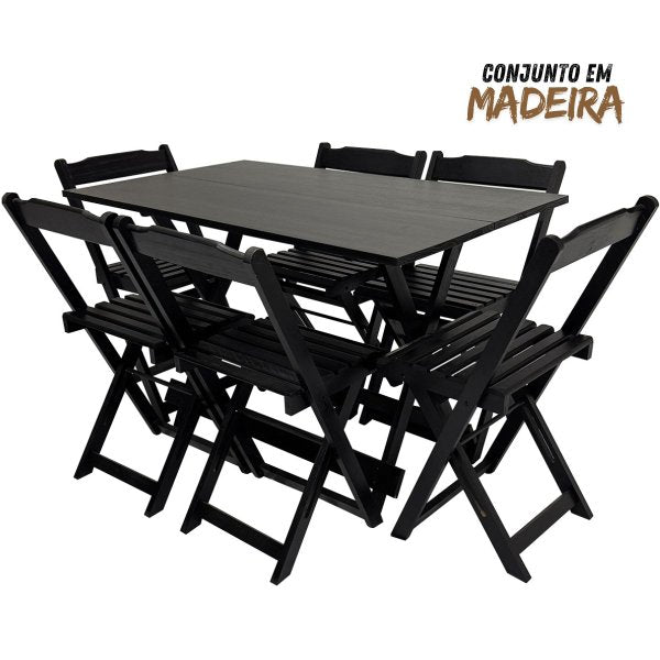 Conjunto Mesa de Madeira 120x70 com 6 Cadeiras Dobráveis Imbuia