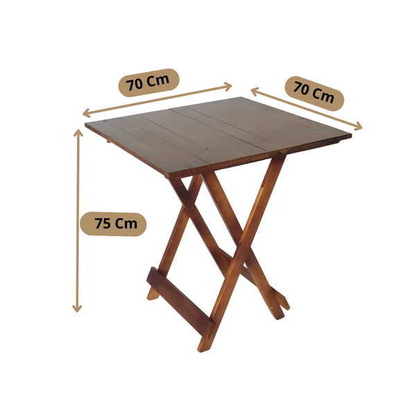 Kit Mesa Dobrável 70x70 Tampo Madeira, + 4 Cadeiras Dobrável Retrátil