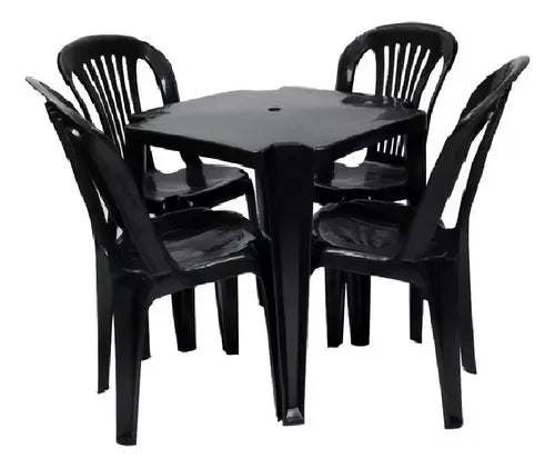 Kit Mesa Monobloco Jr Plásticos com 4 Cadeiras Bistrô Gold - Suporta até 182kg - Cor Preto